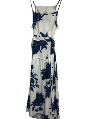 SHEIN White Maxi Dress with Navy Paradise Floral Print, Spaghetti Straps L